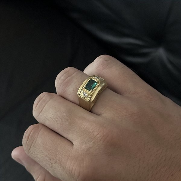 ANEL PEDRA DE ZIRCÔNIA VERDE - FEITO DE MOEDA ANTIGA