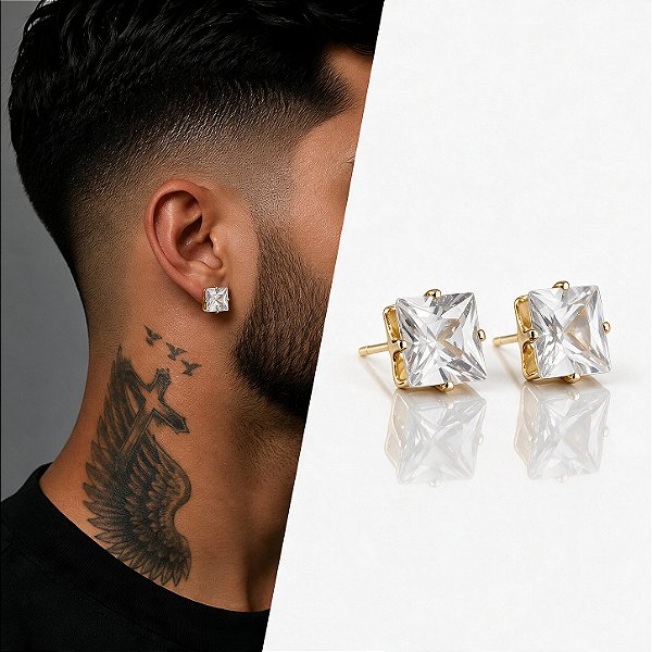 Brinco Ponto de Luz com Zircônia Corte Princesa – Banhado a Ouro 18K