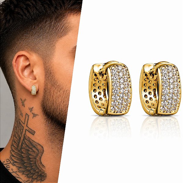 Brinco Ney jr Cravejado com Zircônias Premium – Banhado a Ouro 18K