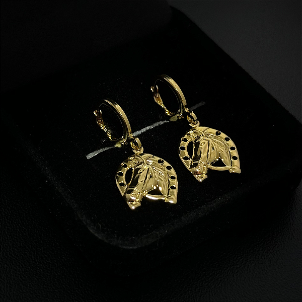 PAR DE BRINCO ARGOLA COM FERRADURA DE CAVALO  12x2mm -  BANHADO A OURO 18K