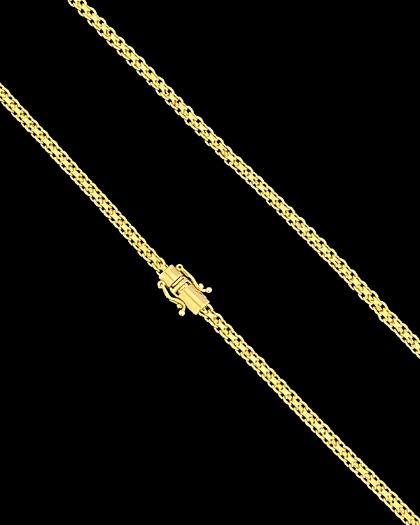 CORRENTE CADEADO DUPLO SOLDADO (3MM - 15G - 50, 60cm ou 70cm)  -  BANHADO A OURO 18k