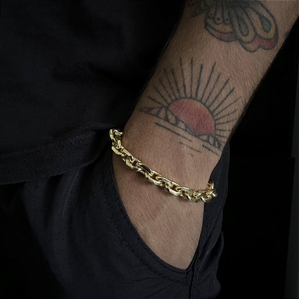 Pulseira Cadeado 8mm 20cm – Banhada a Ouro 18K