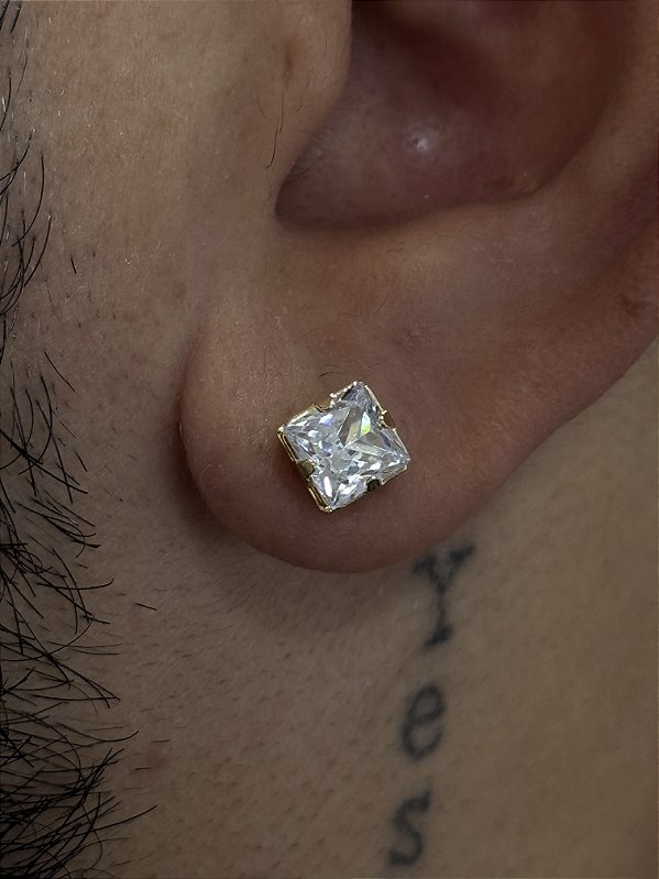 PAR DE BRINCO QUADRADO ZIRCÔNIA  PREMIUM  7MM - BANHADO A OURO 18K