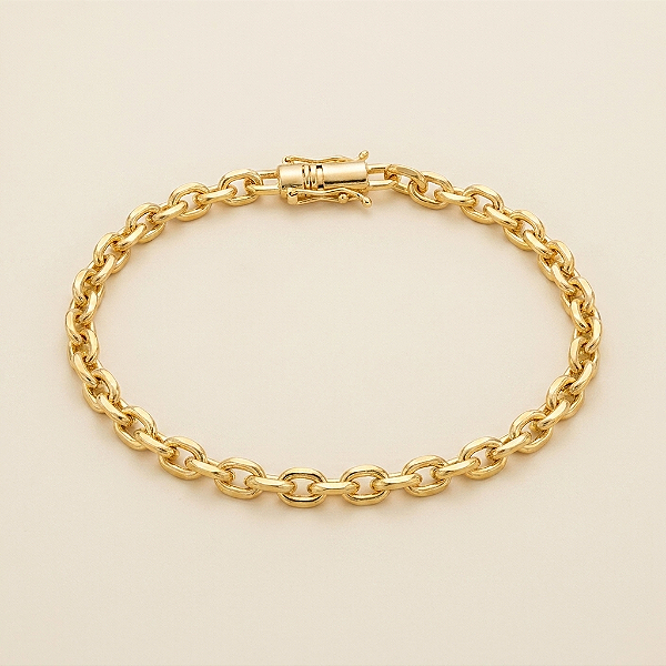 Pulseira Cadeado de Quina 5mm 21cm – Banhada a Ouro 18K