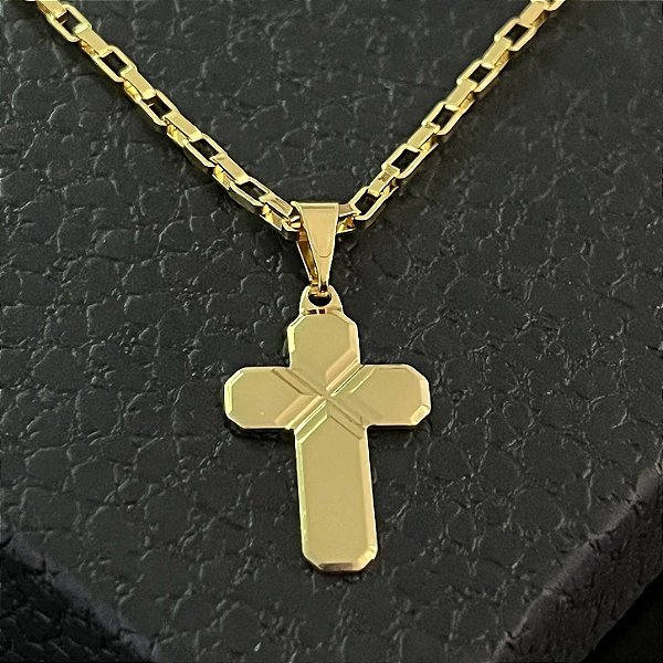 Pingente Cruz Lisa Diamantada – Banhado a Ouro 18K
