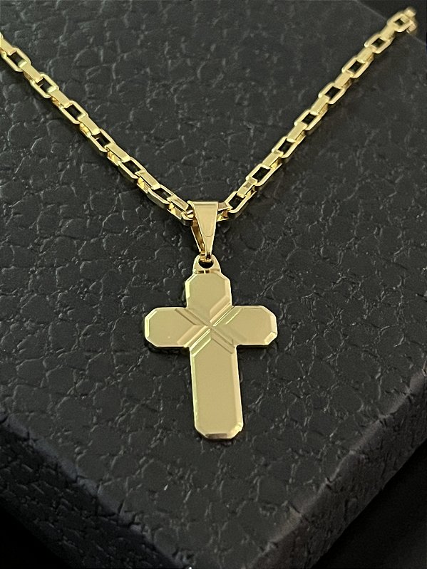 PINGENTE  CRUZ DETALHADA CHAPADA 2g-( 3x2cm P ) - BANHO DE OURO 18k