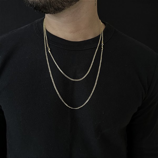 CORRENTE GRUMET (2mm - 60CM + 70CM)- 8G - BANHO DE OURO 18K