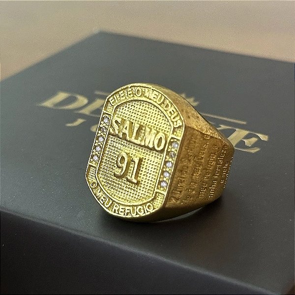 Anel Modelo Salmo 91 em Chapa Octogonal – Banhado a Ouro 18K