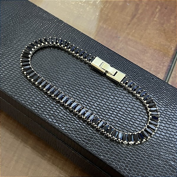 Pulseira Riviera Black 5mm 20cm – Banhada a Ouro 18K