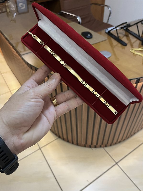BRACELETE CRUZ CHAPA  (6mm -11g)- 20cm - BANHADO A OURO 18K