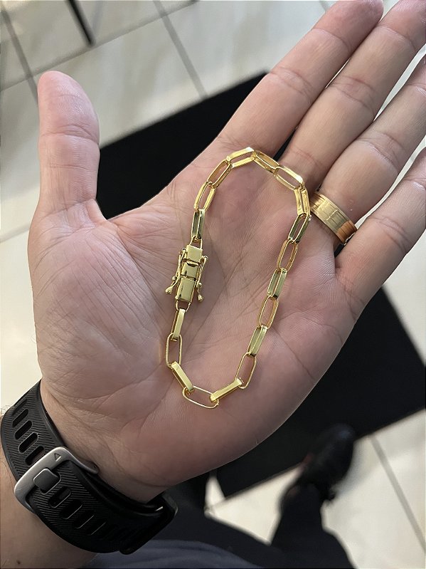 PULSEIRA TIJOLINHO ALONGADO (5mm) Escolha 17cm a 21cm - Banhado a Ouro 18K