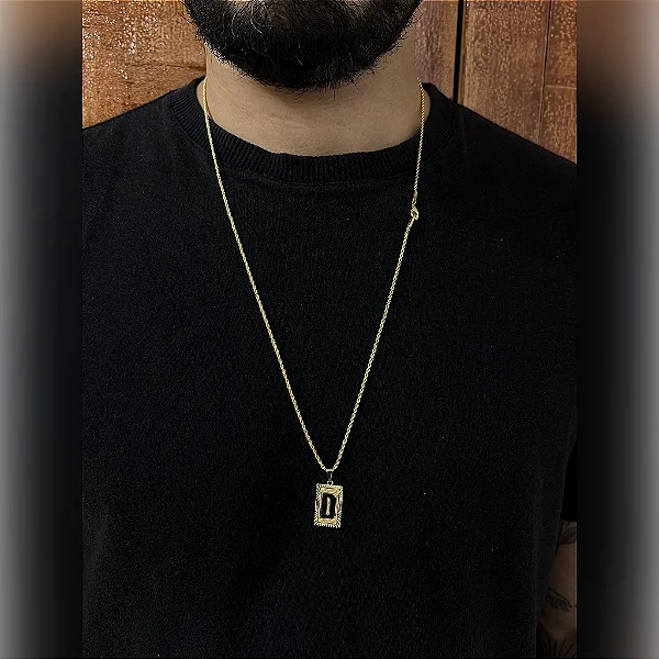 Corrente Baiana 2mm 60cm + Pingente Placa – Banhada a Ouro 18K