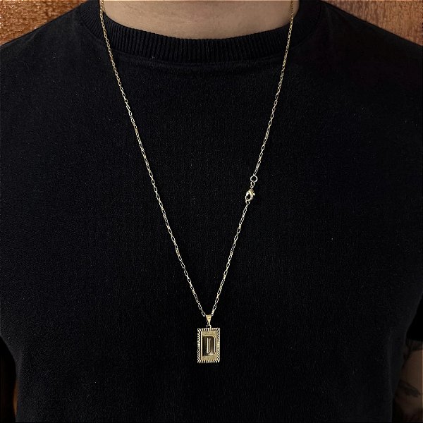 Corrente Tijolinho 2mm 60cm + Pingente Placa – Banhada a Ouro 18K