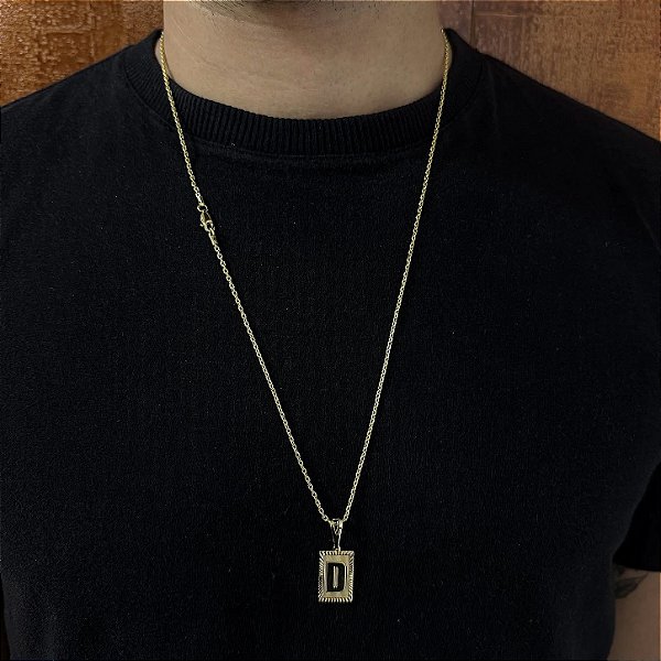 Corrente Cadeado 2mm 60cm + Pingente Placa – Banhada a Ouro 18K