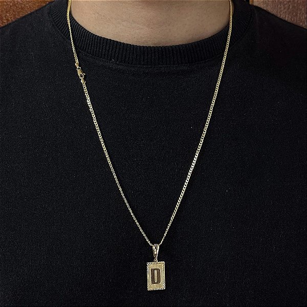 Corrente Grumet 2mm 60cm + Pingente Placa – Banhada a Ouro 18K