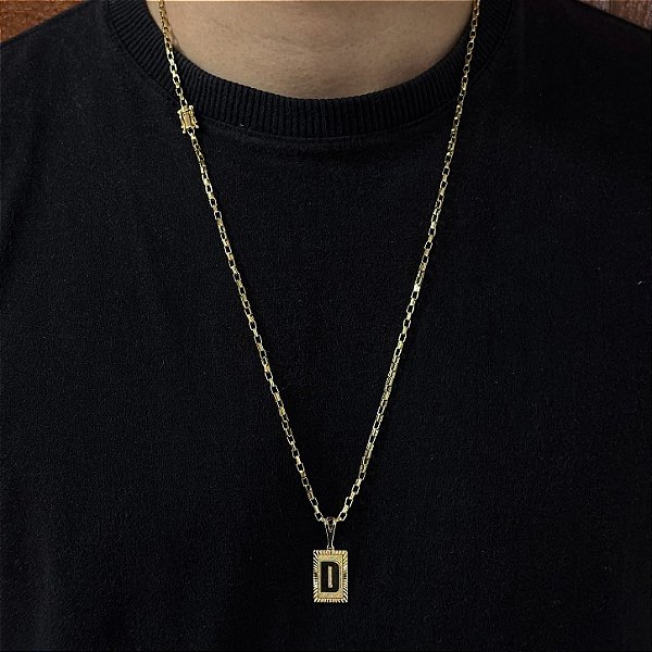 Corrente Tijolinho 3mm 60cm + Pingente Placa – Banhada a Ouro 18K