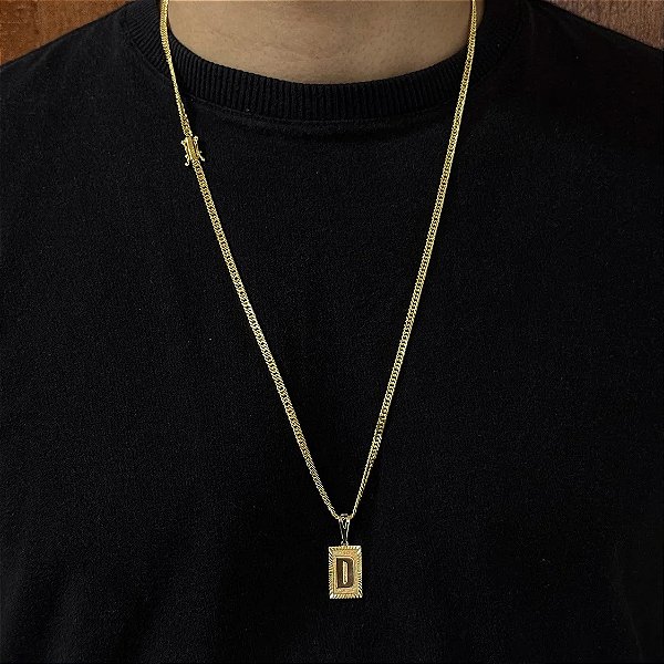 Corrente Lacraia 2mm 60cm + Pingente Placa – Banhada a Ouro 18K