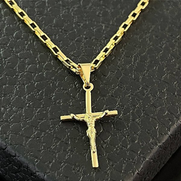 Pingente Crucifixo com Jesus – Banhado a Ouro 18K