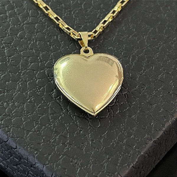 Pingente Relicário Coração Porta-Retrato – Banhado a Ouro 18K