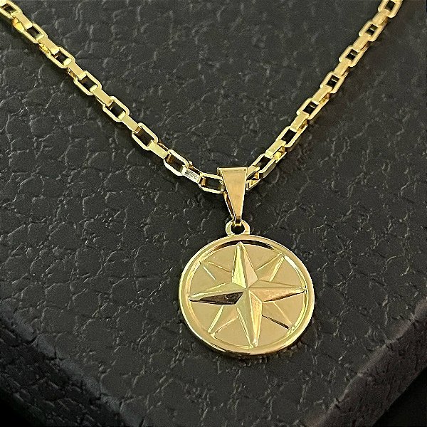 Pingente Medalha Estrela Rosa dos Ventos – Banhado a Ouro 18K