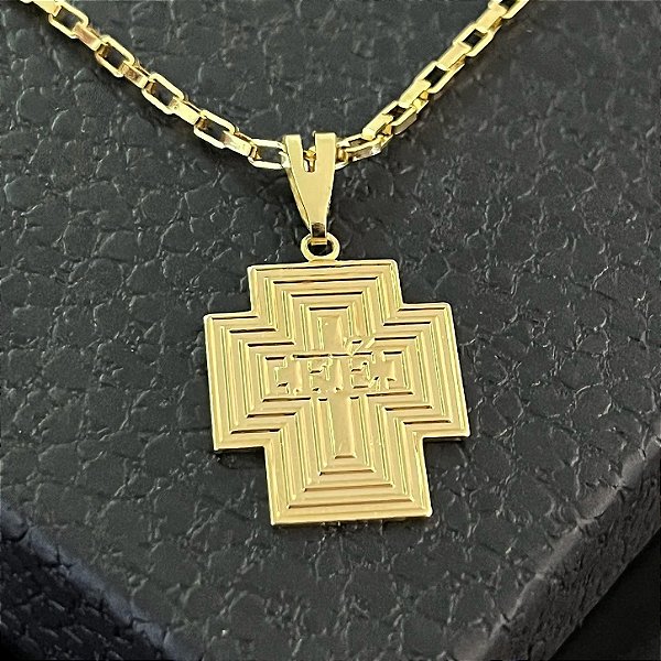 Pingente Placa Cruz – Banhado a Ouro 18K