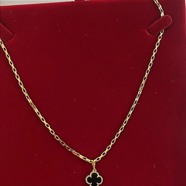 Corrente Tijolinho 2mm 60cm + Pingente Trevo – Banhada a Ouro 18K