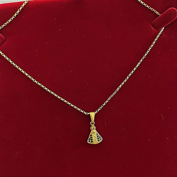Corrente Tijolinho 2mm 60cm + Pingente Nossa Senhora – Banhada a Ouro 18K