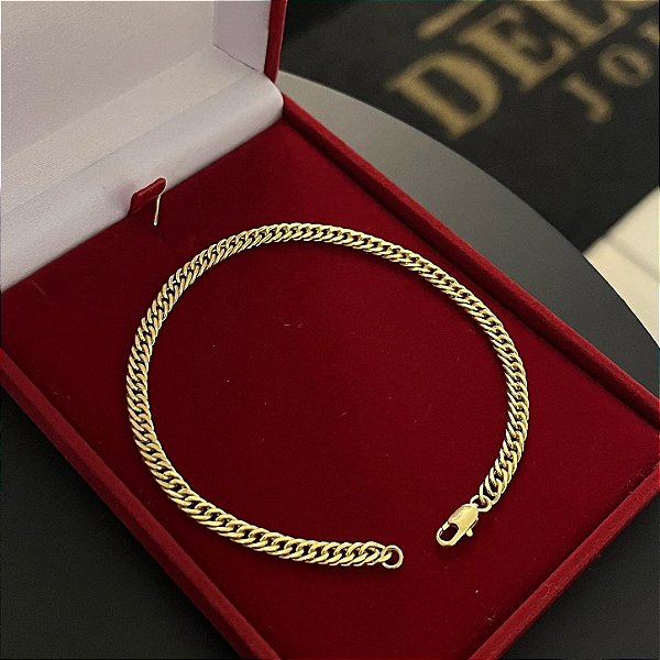 Pulseira Lacraia 5mm 21cm com Fecho Mosquetão – Banhada a Ouro 18K