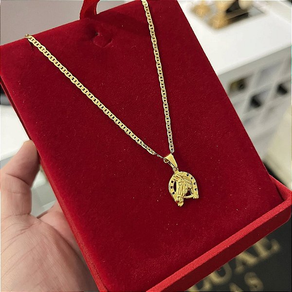 Corrente Piastrine 2mm 60cm + Pingente Ferradura – Banhada a Ouro 18K