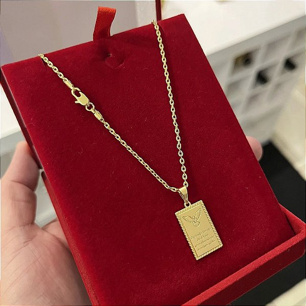 Corrente Cadeado 2mm 60cm + Pingente Placa – Banhada a Ouro 18K