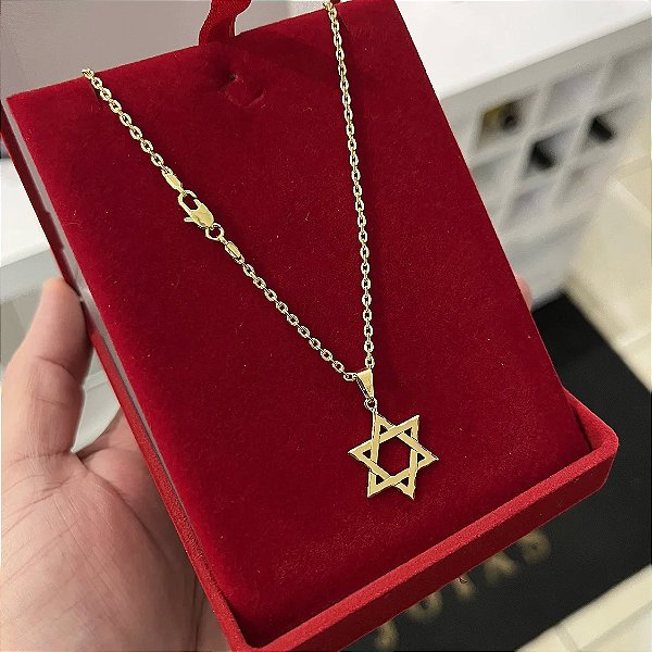 Corrente Cadeado 2mm 60cm + Pingente Estrela – Banhada a Ouro 18K