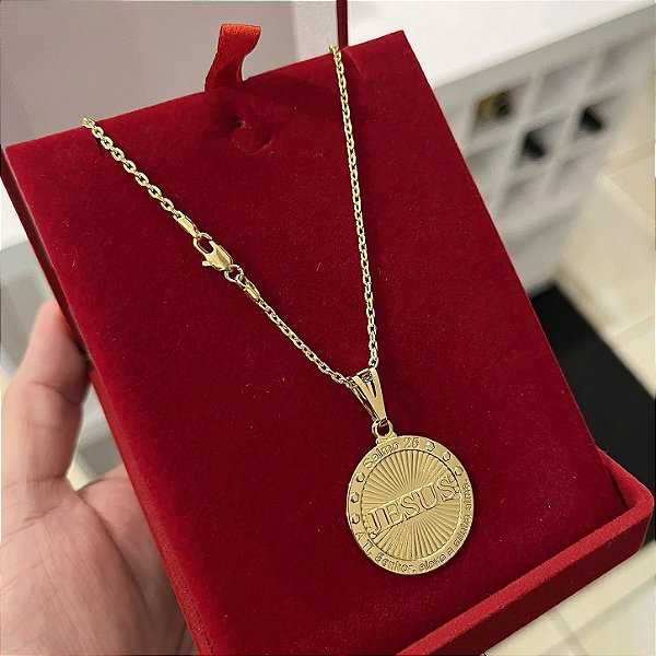 Corrente Cadeado 2mm 60cm + Pingente Jesus – Banhada a Ouro 18K