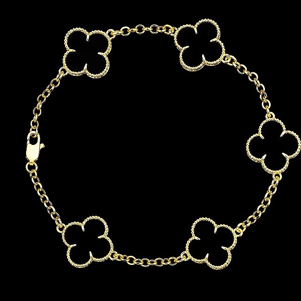 Pulseira Trevo Black 1.5mm 17cm – Banhada a Ouro 18K