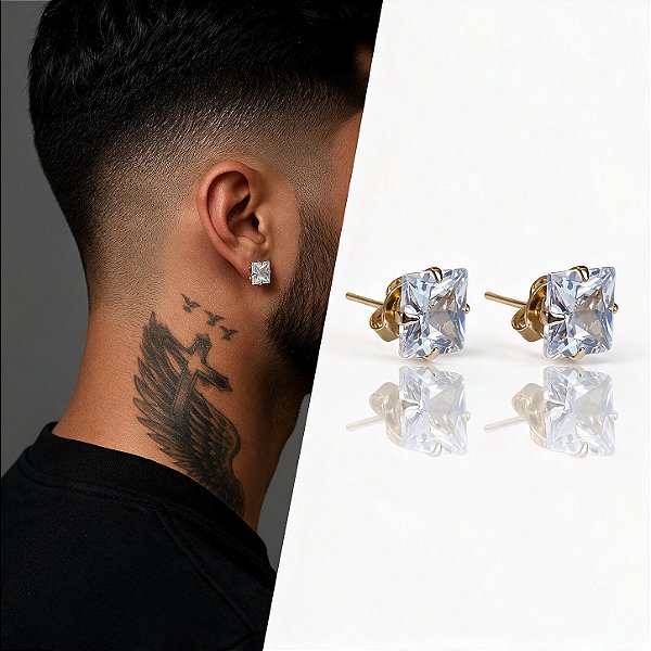 Brinco Ponto de Luz com Zircônia Corte Princesa – Banhado a Ouro 18K