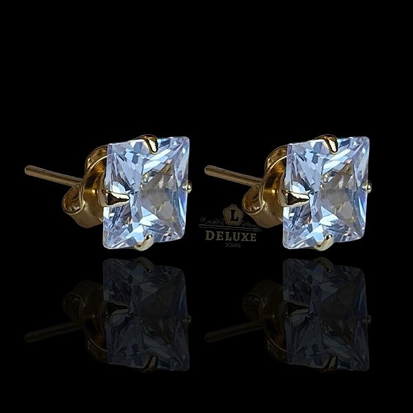 PAR DE BRINCOS  QUADRADO PEDRA DE ZIRCÔNIA 7MM - BANHADO A OURO 18K