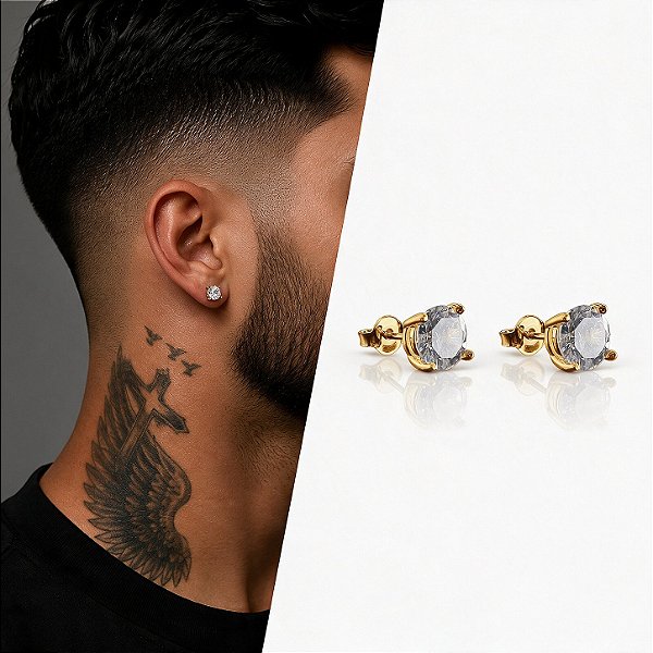 Brinco Ponto de Luz Solitário com Zircônia Redonda – Banhado a Ouro 18K