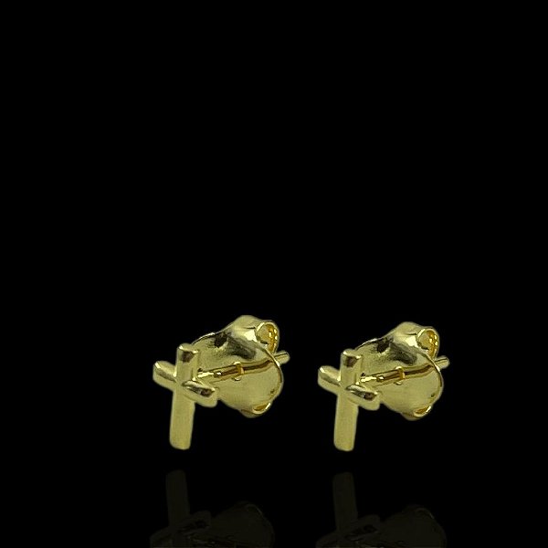 PAR DE BRINCOS  CRUZ LISA 6x2mm - BANHADO A OURO 18K