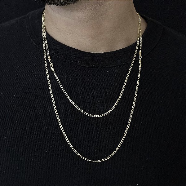 CORRENTE GRUMET (2mm - 60CM + 70CM)- 8G - BANHO DE OURO 18K