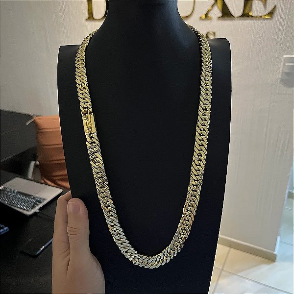 Corrente Lacraia 13mm 70cm – Banhada a Ouro 18K