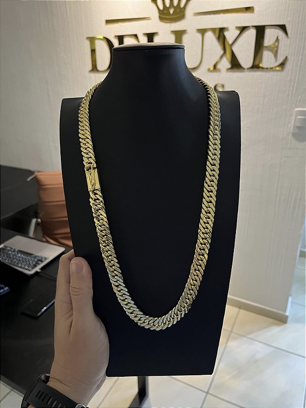 CORRENTE LACRAIA (13mm -70cm) FECHO COM MARCAÇÃO 750 - BANHADO A OURO 18K