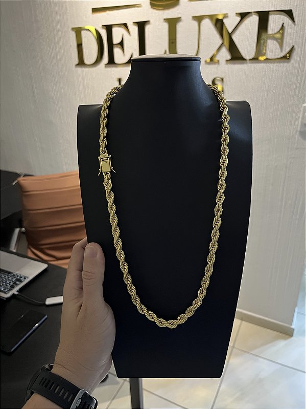 CORRENTE BAIANA ( 10mm- 70cm) FECHO COM MARCAÇÃO 750- BANHADO A OURO 18k
