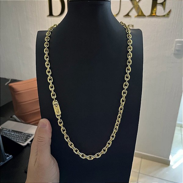 Corrente Cadeado 8mm 70cm – Banhada a Ouro 18K