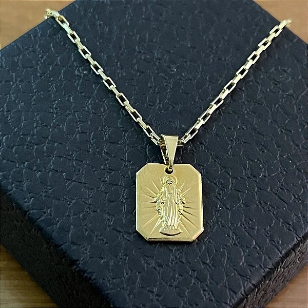 Pingente Placa Nossa Senhora das Graças – Banhado a Ouro 18K
