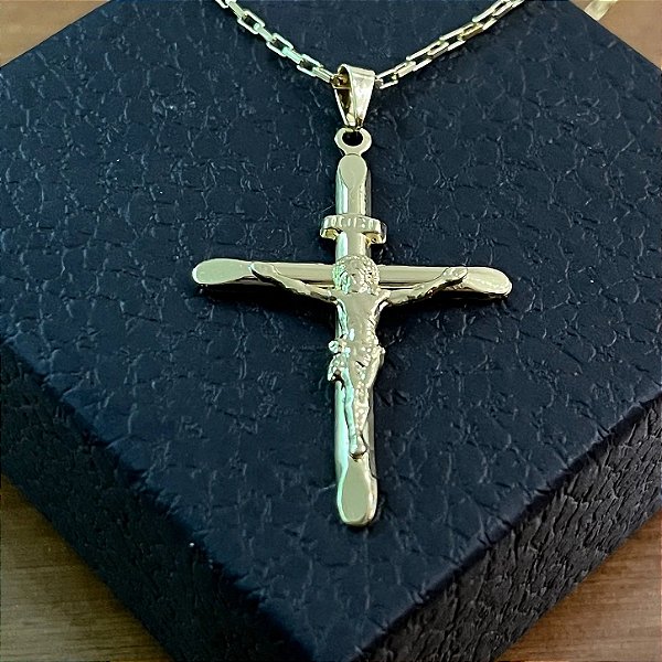 Pingente Crucifixo com Jesus – Banhado a Ouro 18K