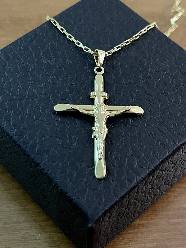 PINGENTE CRUCIFIXO M  (8g- 4x4cm) - BANHO DE OURO 18k