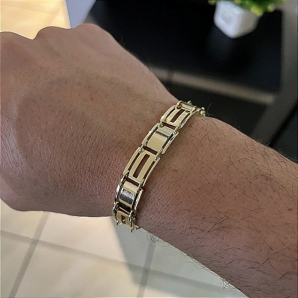 Bracelete Romano Com chapa Detalhado – Banhado a Ouro 18K