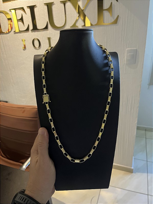 CORRENTE TIJOLINHO  (8mm -38G)-70CM  - FECHO COM MARCAÇÃO 750 -  BANHADO A OURO 18k