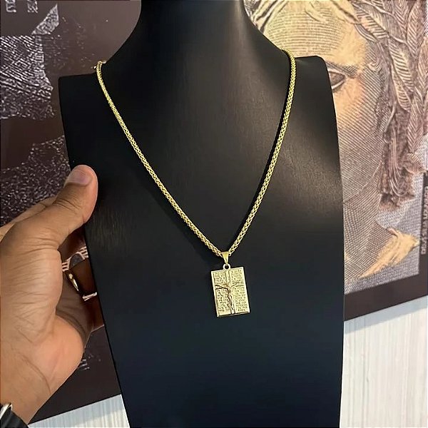 Corrente Peruana 3mm 70cm + Pingente Placa – Banhada a Ouro 18K
