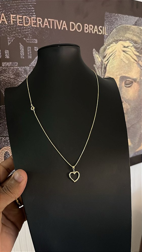 CORRENTE VENEZIANA  (2mm - 60cm ou 70cm) + PINGENTE CORAÇÃO VAZADO  - BANHADO A OURO 18k
