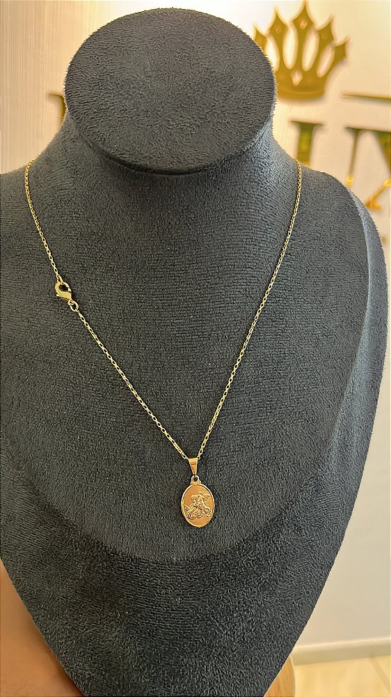 CORRENTE TIJOLINHO  2mm + PINGENTE MEDALHA DE SÃO BENTO ( 2mm 50cm FEM ) - BANHO DE OURO 18k